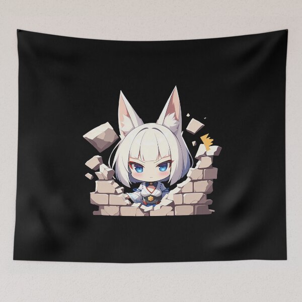 Artikelvorschau, Anime Kaga Azur Lane Chibi Guckt an der Wand hervor, süßes Spiel mit weißen Haaren und Ohren entworfen und verkauft von TorbenKuhano.
