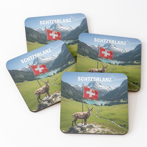 Item preview, Majestic Alpine Ibex and Swiss Flag in Mountain Landscape designed and sold by ART-POD-PL.