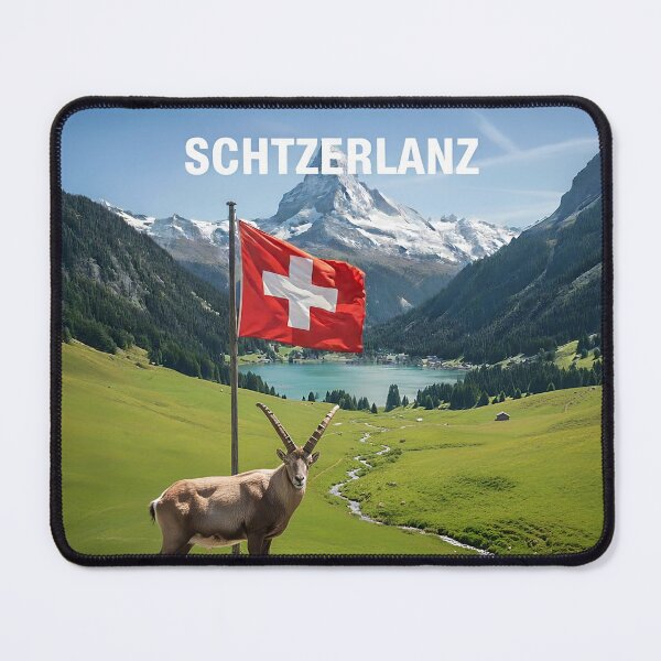 Item preview, Majestic Alpine Ibex and Swiss Flag in Mountain Landscape designed and sold by ART-POD-PL.