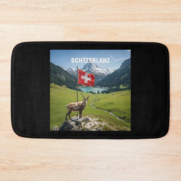 Item preview, Majestic Alpine Ibex and Swiss Flag in Mountain Landscape designed and sold by ART-POD-PL.