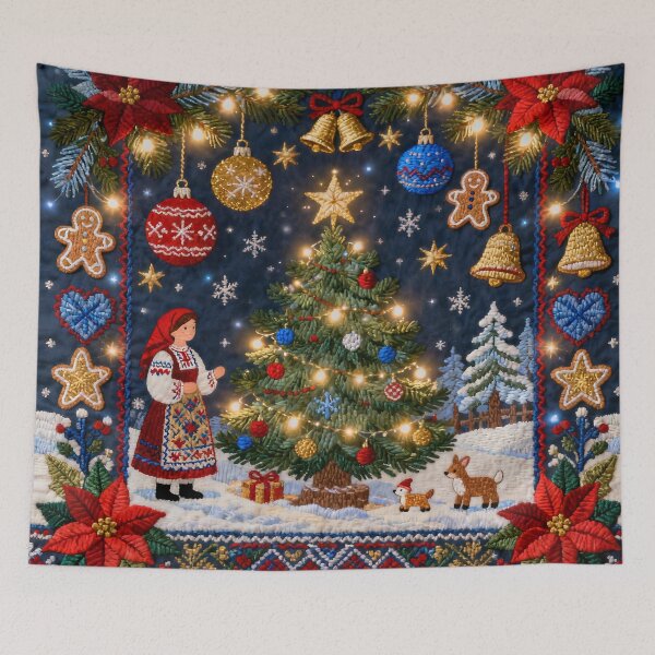 Item preview, Romanian Christmas Folk Embroidery Scene designed and sold by Maximilianos.