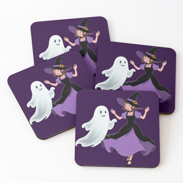 Item preview, Cute Witch & Ghost Sticker – Whimsical Halloween Duo with Purple Outfit & Smiles designed and sold by The Paper Comet.