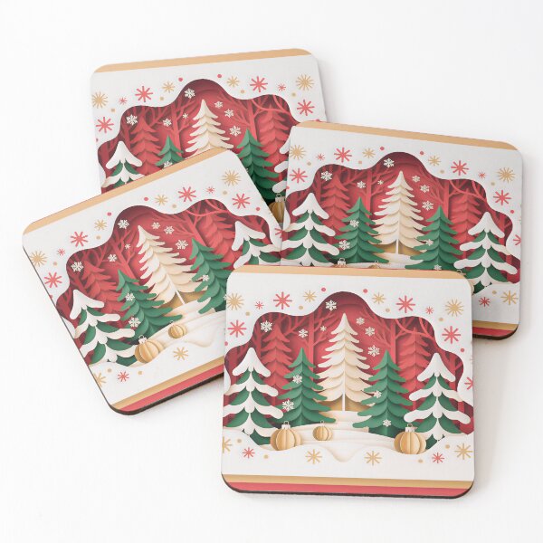 Item preview, Luxury Paper-Cut Christmas Card: Layered Evergreen Forest Design in Red, Green, & Gold designed and sold by ZyxDes.