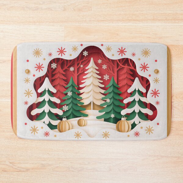 Item preview, Luxury Paper-Cut Christmas Card: Layered Evergreen Forest Design in Red, Green, & Gold designed and sold by ZyxDes.