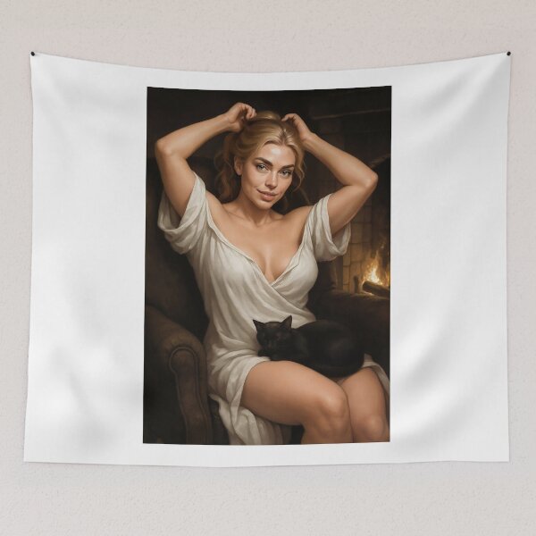 Item preview, Astrid Aurelia with black cat on her lap  designed and sold by CathryneDelamort.