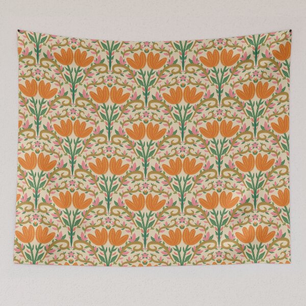 Item preview, Vintage Nouveau Tulip - Retro Floral Embroidered Scallop Pattern designed and sold by holu_designs.