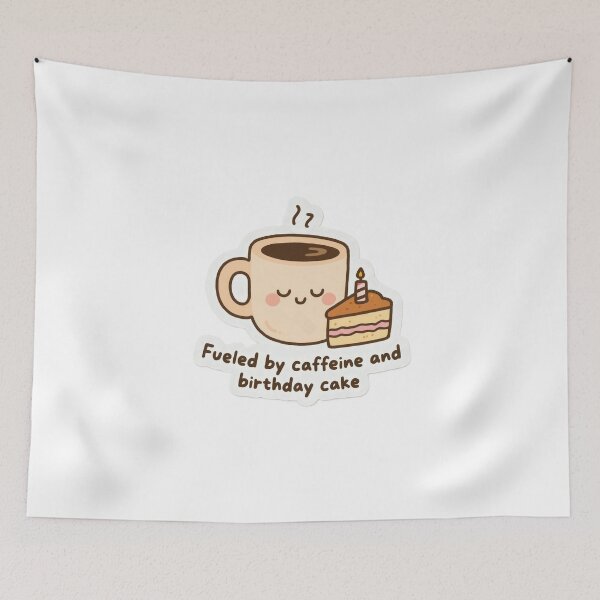 Item preview, Fueled by Caffeine and Birthday Cake – Cute Kawaii Coffee & Cake Illustration designed and sold by Mido-artister.