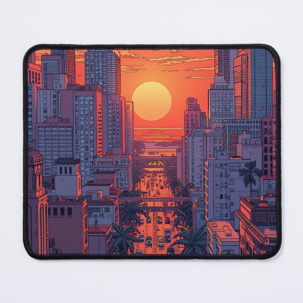 Item preview, “Tropical City Sunset Street – Colorful Urban Skyline” designed and sold by KiraChie.