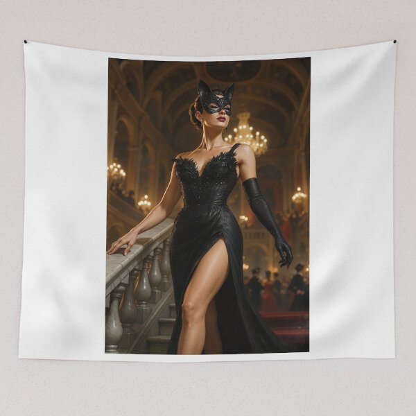 Item preview, Brunette in a dress black cat masquerade  designed and sold by CathryneDelamort.