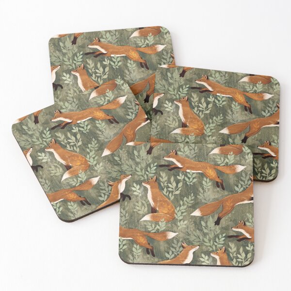 Item preview, Where the Fox Hides in Grunge Forest Green and Warm Rust Brown designed and sold by micklyn.
