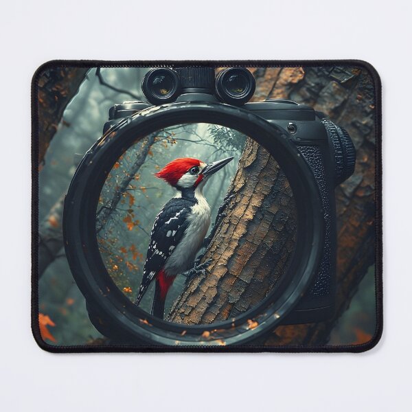 Item preview, “Woodpecker Through Binoculars – Photorealistic Birdwatching T-Shirt” designed and sold by NatureNookTees.