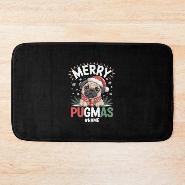Item preview, Personalized Merry Pugmas; Lovely Christmas Santa Pug with Ornaments; X-mas Lights  designed and sold by dainegilbert.
