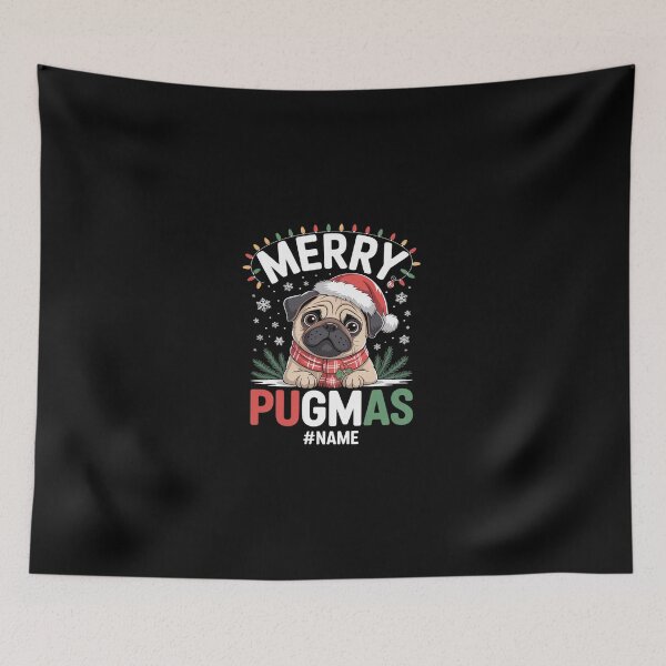 Item preview, Personalized Merry Pugmas; Lovely Christmas Santa Pug with Ornaments; X-mas Lights  designed and sold by dainegilbert.