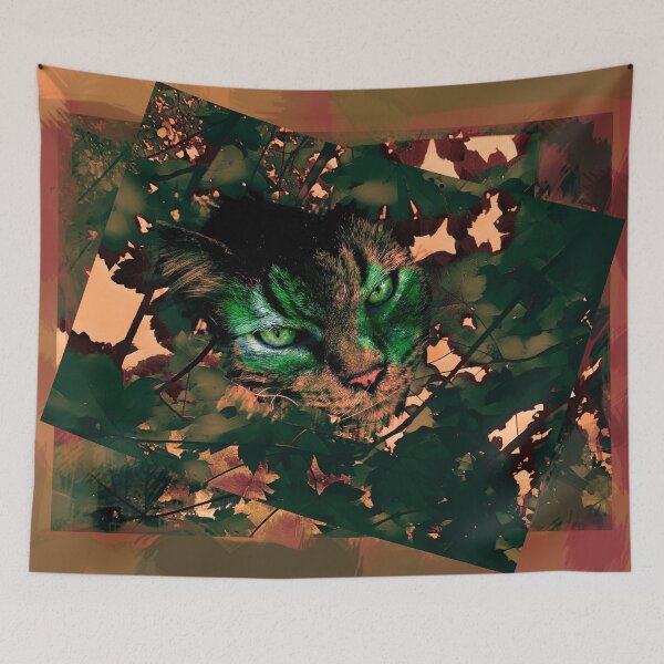 Item preview,  AUTUMN TREE CAT IN SHADES OF MAGENTA, VINE, ARMY GREEN, FOREST GREEN, TAUPE AND MAUVE designed and sold by Most1234.