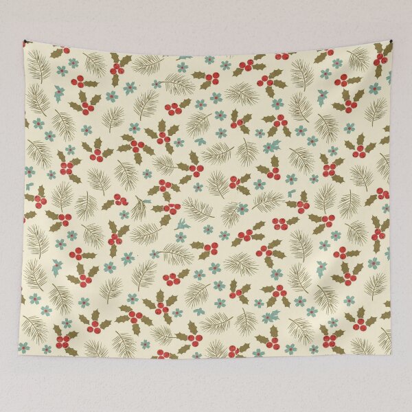 Item preview, Vintage Christmas Holly & Pine Pattern designed and sold by graphicnew.