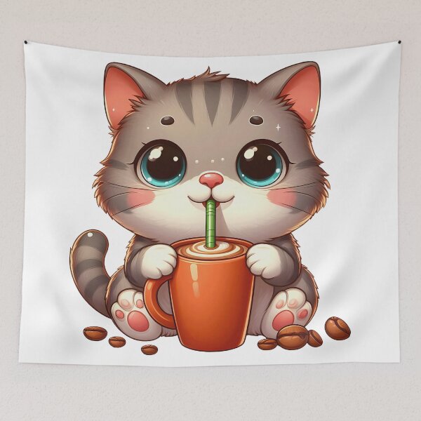 Item preview, Cute Gray Kitten Drinking Coffee – Adorable Cat Latte Art designed and sold by Lulunza.