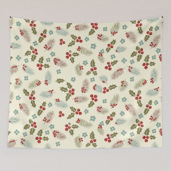 Item preview, Christmas Holly Berries & Pine Seamless Pattern designed and sold by graphicnew.