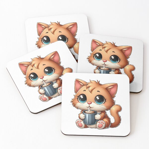Item preview, Cute Ginger Cat with Coffee Mug – Kawaii Coffee Lover Kitty designed and sold by Lulunza.