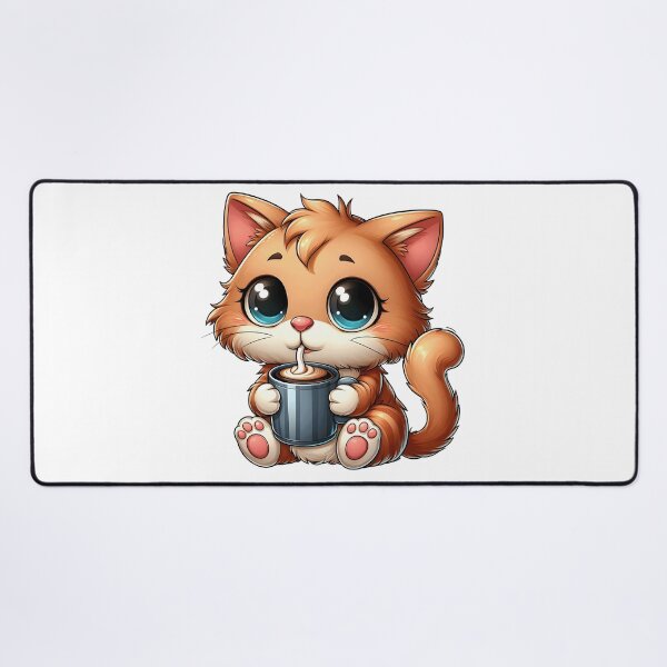 Item preview, Cute Ginger Cat with Coffee Mug – Kawaii Coffee Lover Kitty designed and sold by Lulunza.