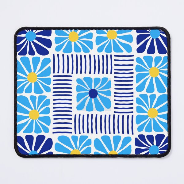 Item preview, Midcentury Modern stripes and flower pattern in Navy Blue Gold designed and sold by nineFlorals.
