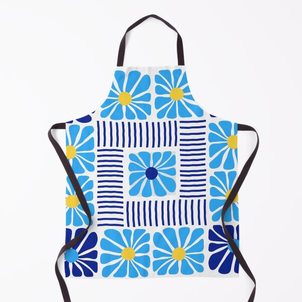 Item preview, Midcentury Modern stripes and flower pattern in Navy Blue Gold designed and sold by nineFlorals.