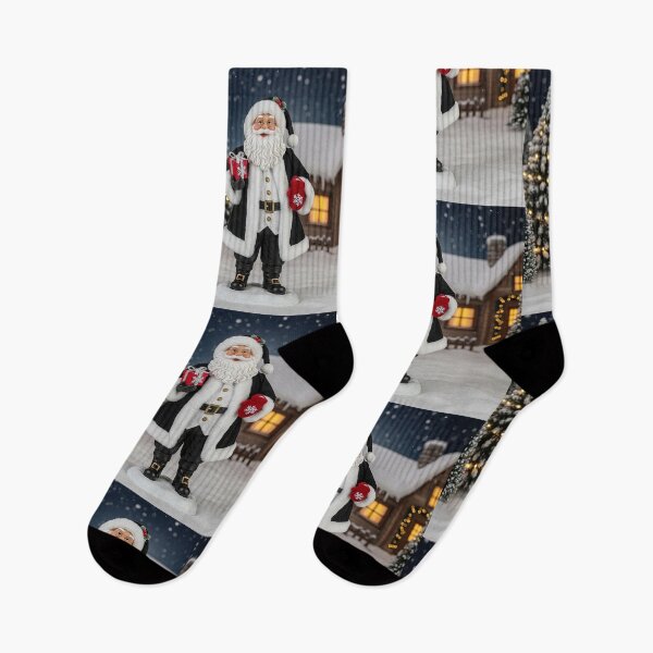 Item preview, Elegant Black Santa Figurine – Cozy Snowy Christmas Scene Illustration designed and sold by PixelVibe782.