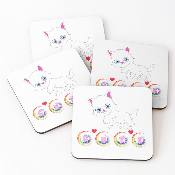 Item preview, White Kitten With “CUTE” Letters and Rainbow Accents designed and sold by Love3Happy.
