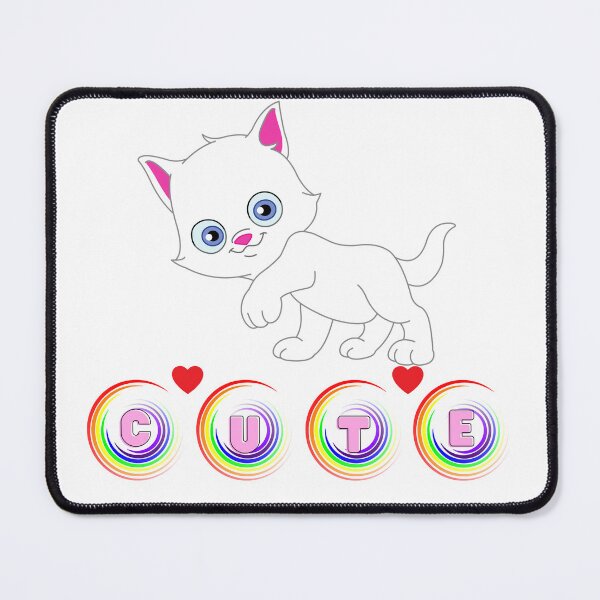 Item preview, White Kitten With “CUTE” Letters and Rainbow Accents designed and sold by Love3Happy.