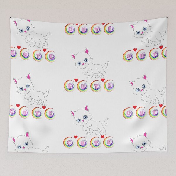 Item preview, White Kitten With “CUTE” Letters and Rainbow Accents designed and sold by Love3Happy.