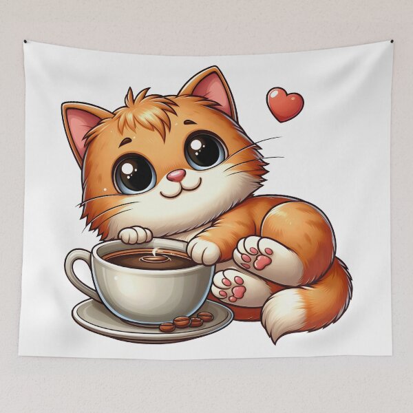 Item preview, Relaxed Cute Cat with Coffee Cup – Cozy Morning Kitty Art designed and sold by Lulunza.