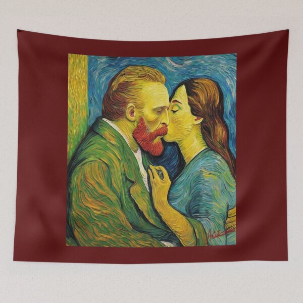 Item preview, "Van Gogh and the Mona Lisa: An Embrace of Art" designed and sold by Artisticanvas.