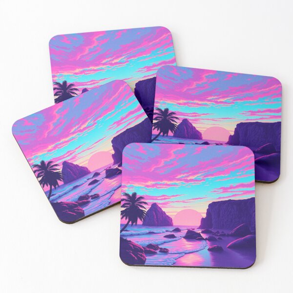 Item preview, Vaporwave Beach Sunset Wall Art - Neon Tropical Paradise designed and sold by EllDAV777.