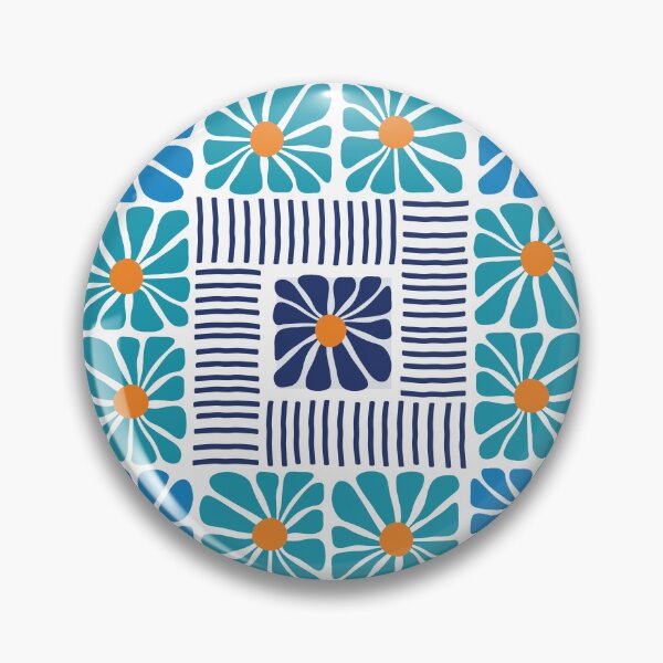 Item preview, Midcentury Modern stripes and flower pattern in Navy Blue Teal Orange 2 designed and sold by nineFlorals.