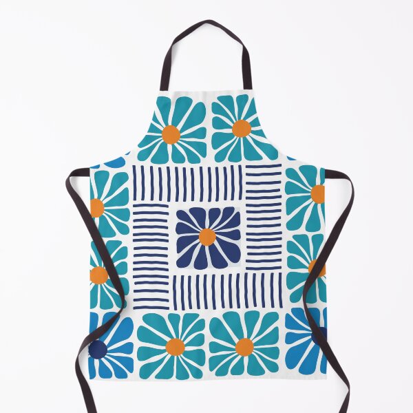 Item preview, Midcentury Modern stripes and flower pattern in Navy Blue Teal Orange 2 designed and sold by nineFlorals.