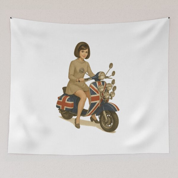 Item preview, Mod Girl Riding Union Jack Scooter – 1960s British Mod Culture Retro designed and sold by Fleetwood1994.