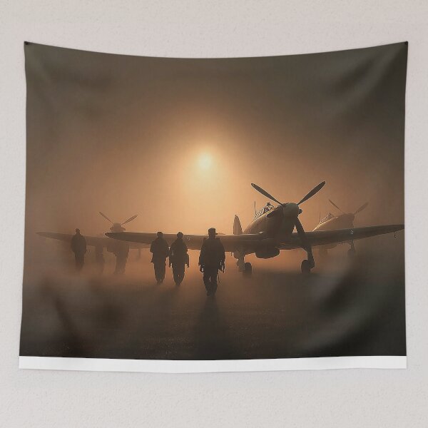 Item preview, Historic RAF Hurricane At Rest Between Sorties in Morning Light designed and sold by Skyframe Aviation.