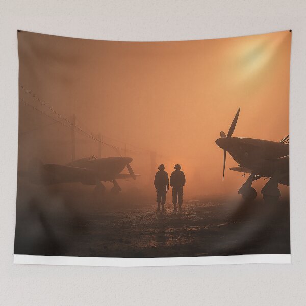 Item preview, The Hurricane Fighter With Mechanics Working at Dusk designed and sold by Skyframe Aviation.