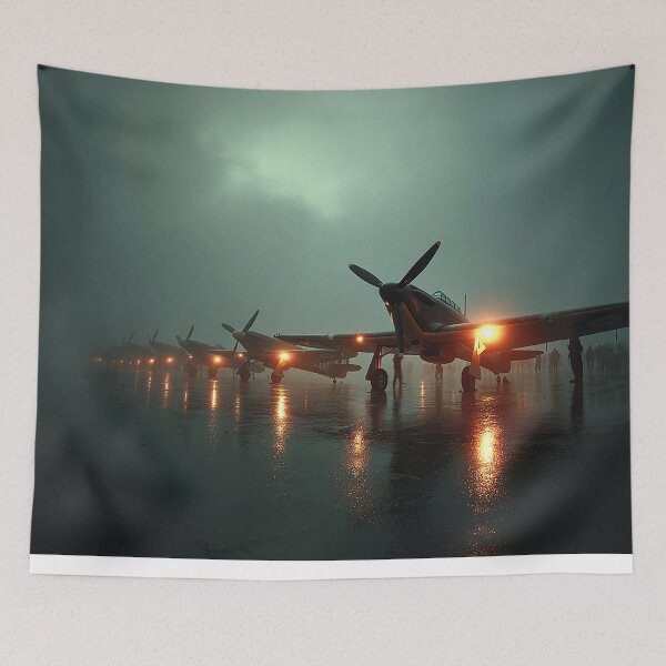 Item preview, Royal Air Force Hurricane Surrounded by Ground Personnel in Low Light designed and sold by Skyframe Aviation.
