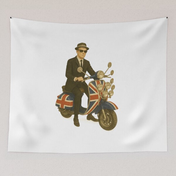 Item preview, British Mod Scooter Rider in Suit – Union Jack Retro Scooter designed and sold by Fleetwood1994.