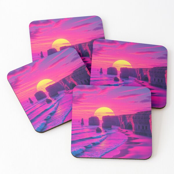 Item preview, Neon Magenta Twelve Apostles Sunset - Vaporwave Art Print designed and sold by EllDAV777.