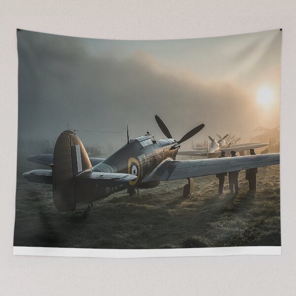 Item preview, RAF Hurricane In Wartime in Early Morning Mist designed and sold by Skyframe Aviation.
