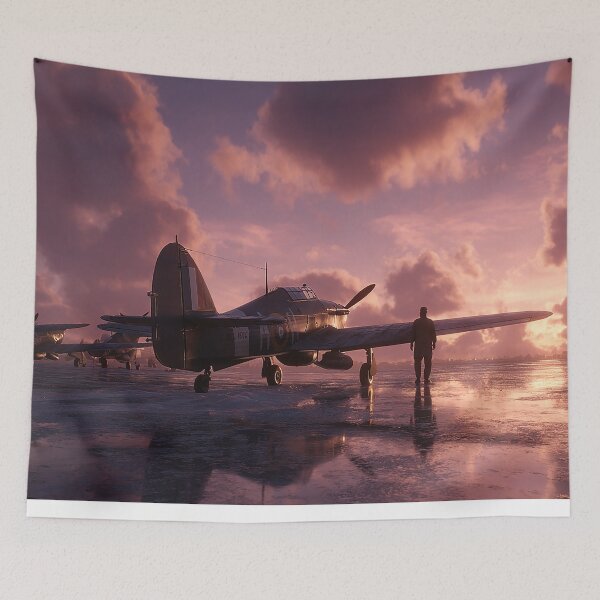 Item preview, British Hurricane Aircraft With Mechanics Working in Cold Conditions designed and sold by Skyframe Aviation.