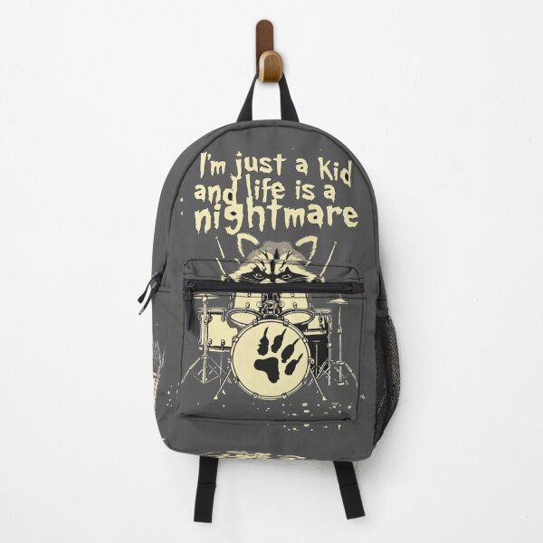 Item preview, I’m just a kid and life is a nightmare - raccoon playing drums designed and sold by Stefrait-7.