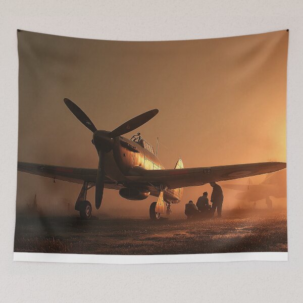 Item preview, Fighter Hurricane At Rest Between Sorties at Dusk designed and sold by Skyframe Aviation.