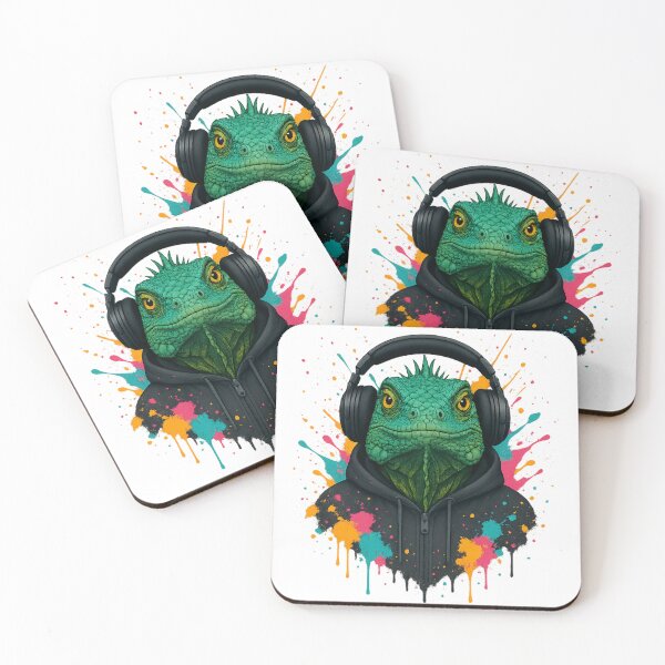 Item preview, Urban Iguana – Green Iguana in Hoodie & Headphones (Graffiti Drip Art) designed and sold by thtCMRAguy.