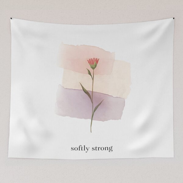 Item preview, Softly Strong, floral Aesthetic Empowering Quote Sticker designed and sold by Moodune.