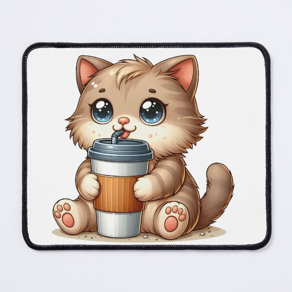 Item preview, Cute Beige Kitten with Iced Coffee Cup – Kawaii Café Cat Art designed and sold by Lulunza.