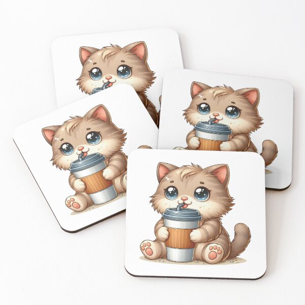 Item preview, Cute Beige Kitten with Iced Coffee Cup – Kawaii Café Cat Art designed and sold by Lulunza.