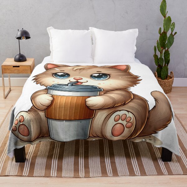 Item preview, Cute Beige Kitten with Iced Coffee Cup – Kawaii Café Cat Art designed and sold by Lulunza.