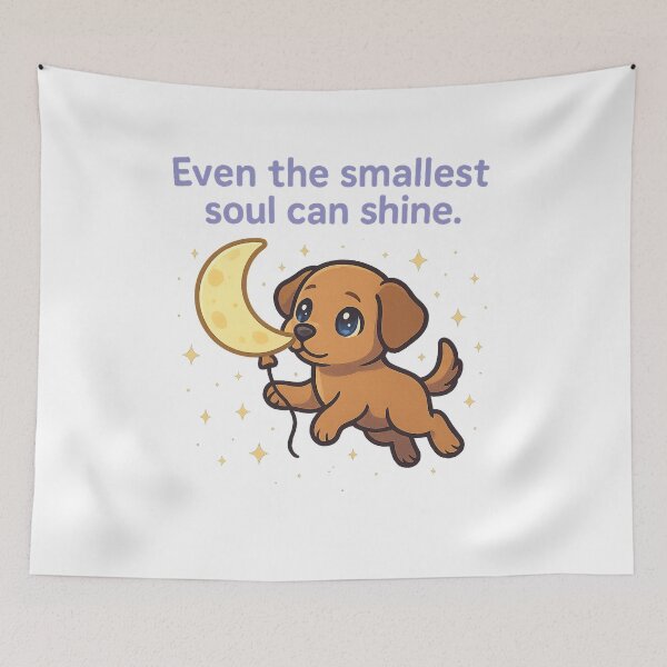Item preview, Dreamy Puppy With Moon Balloon – Shining Soul Cosmic Dog Art designed and sold by PawWave.
